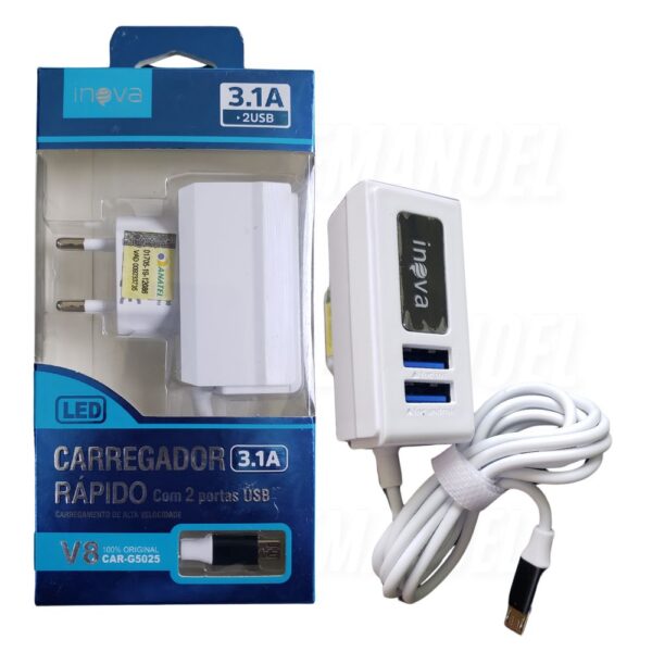 Carregador Usb V8 Cabo Fixo  3.1A - CAR-G5025